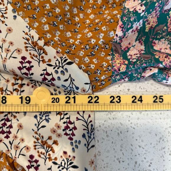 Patchwork Long Sleeve V Neck Blouse L Boho Lagenlook Cottagecore Fall Lagenlook - Picture 9 of 9